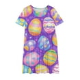thumbnail image 2 of SGFCWSX Girls Short Sleeve Dress Easter Egg Bunny Print A-Line Crew Neck Casual Summer Dresses for Teens Purple Size 13-14 Years, 2 of 5