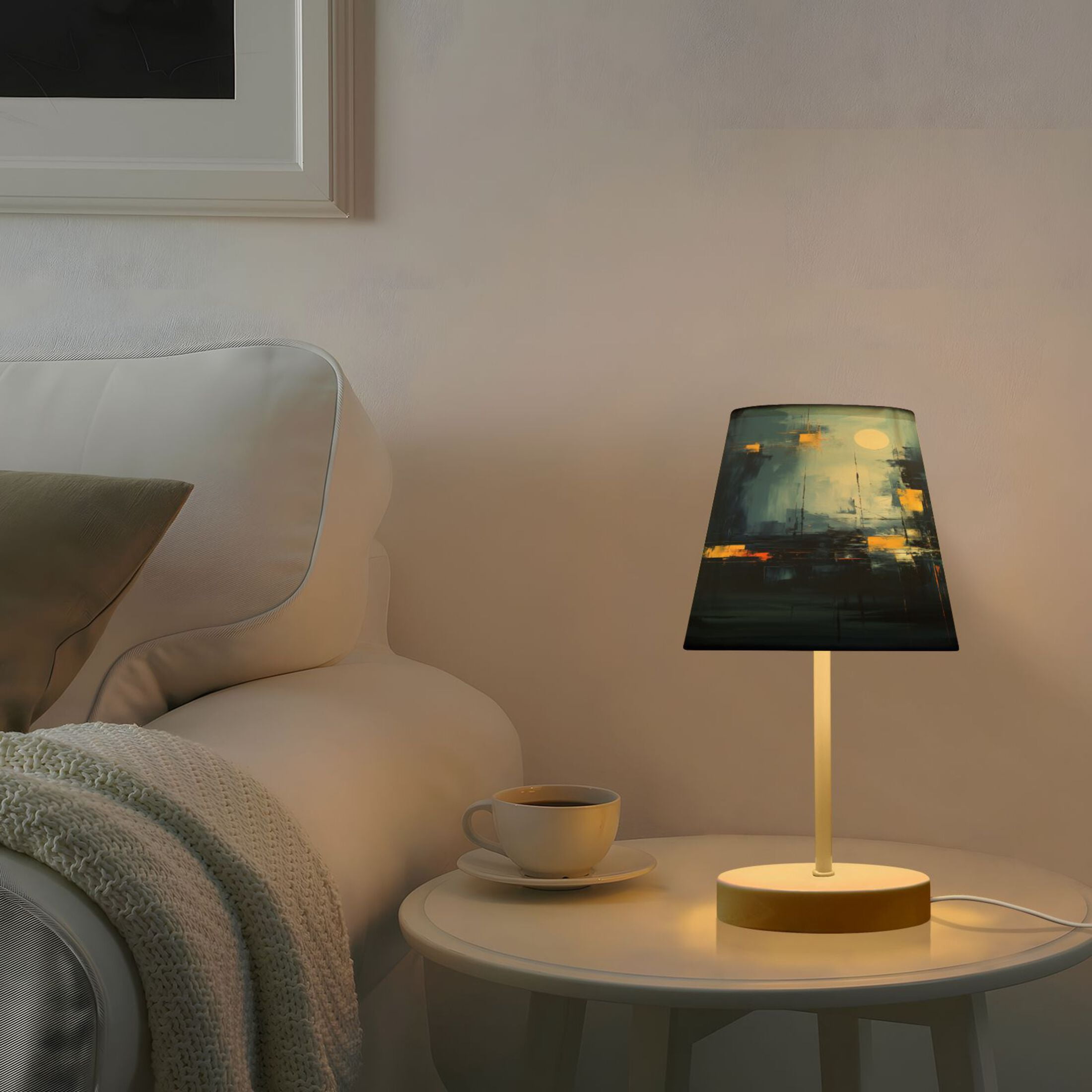 Abstract Oil Moonlight Cityscape Desk Lamp LED Table Nightstand Lamps with 3 Color Temperatures for Home Bedroom Living Room Decor 8x12