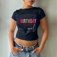 thumbnail image 2 of XIAONU Women's Birthday Letter Print Cropped T-Shirt Short Sleeve Crew Neck Pullover Tee Stretchy Playful Celebration T-Shirts, 2 of 4