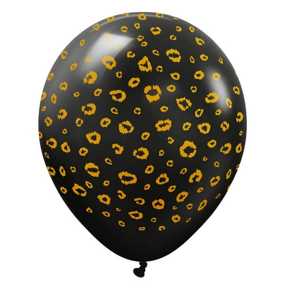 12 inch Kalisan Safari Leopard - Black W/ Gold Ink Latex Balloons (25 Pack) - Party Supplies Decorations