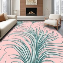 Flatwoven High Traffic Area Rug, Whimsical Peacock Feather Motif Art, Non Slip, Stain Resistant, Washable Area Rugs for Living Room, Bedroom(Pink, 4X6)