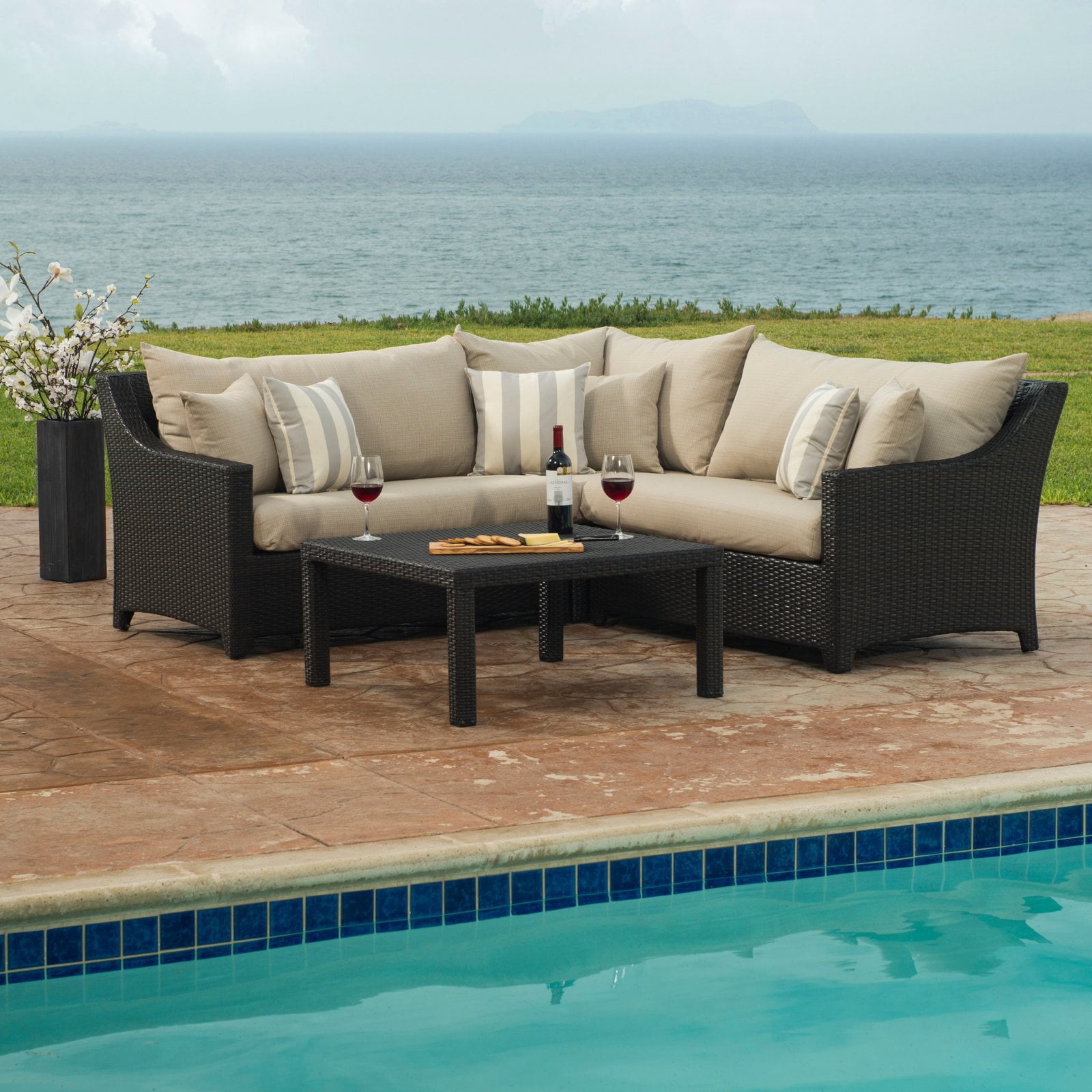 RST Outdoor Slate 4 Piece Corner Sectional Sofa and Coffee Table Set
