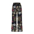 thumbnail image 4 of VEKDONE Summer Cotton Linen Stright Trousers Womens Vintage Print High Waisted Palazzo Pants Summer Loose Drawstring Wide Leg Pant Casual Long Pants with Pockets, 4 of 6