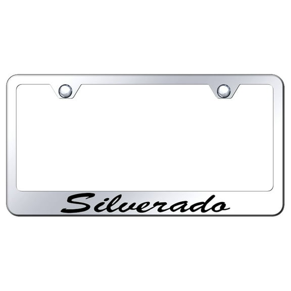 Chevy Silverado Laser Etched Script Stainless Steel License Plate Frame (Silver)