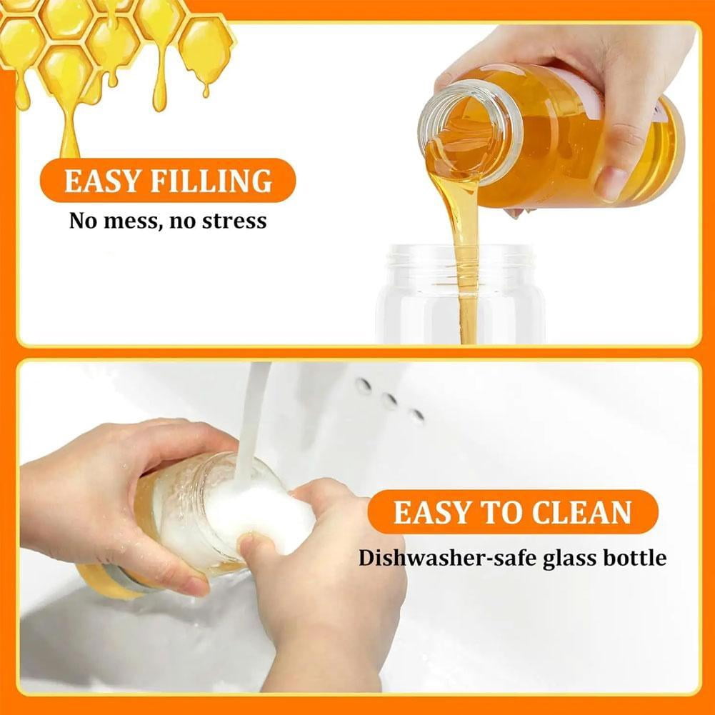 No-Drip Honey Dispenser, Honey Dispensers No Drip Glass, Maple Syrup Dispenser, 11.8 OZ Honey Jar with Handle
