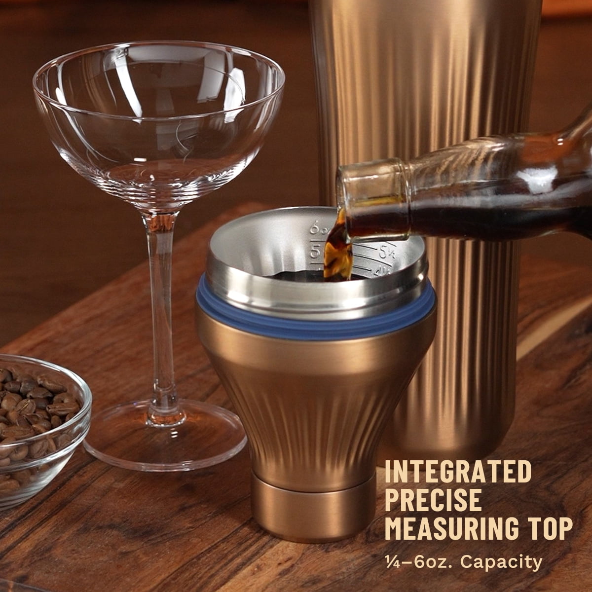 Elevated Craft Diamond Edition Hybrid Cocktail Shaker Set - Premium Vacuum Insulated Brushed Copper, 28 oz, Includes Built-In Strainer, Precise Measuring Top & XL Polishing Cloth - Martini Shaker