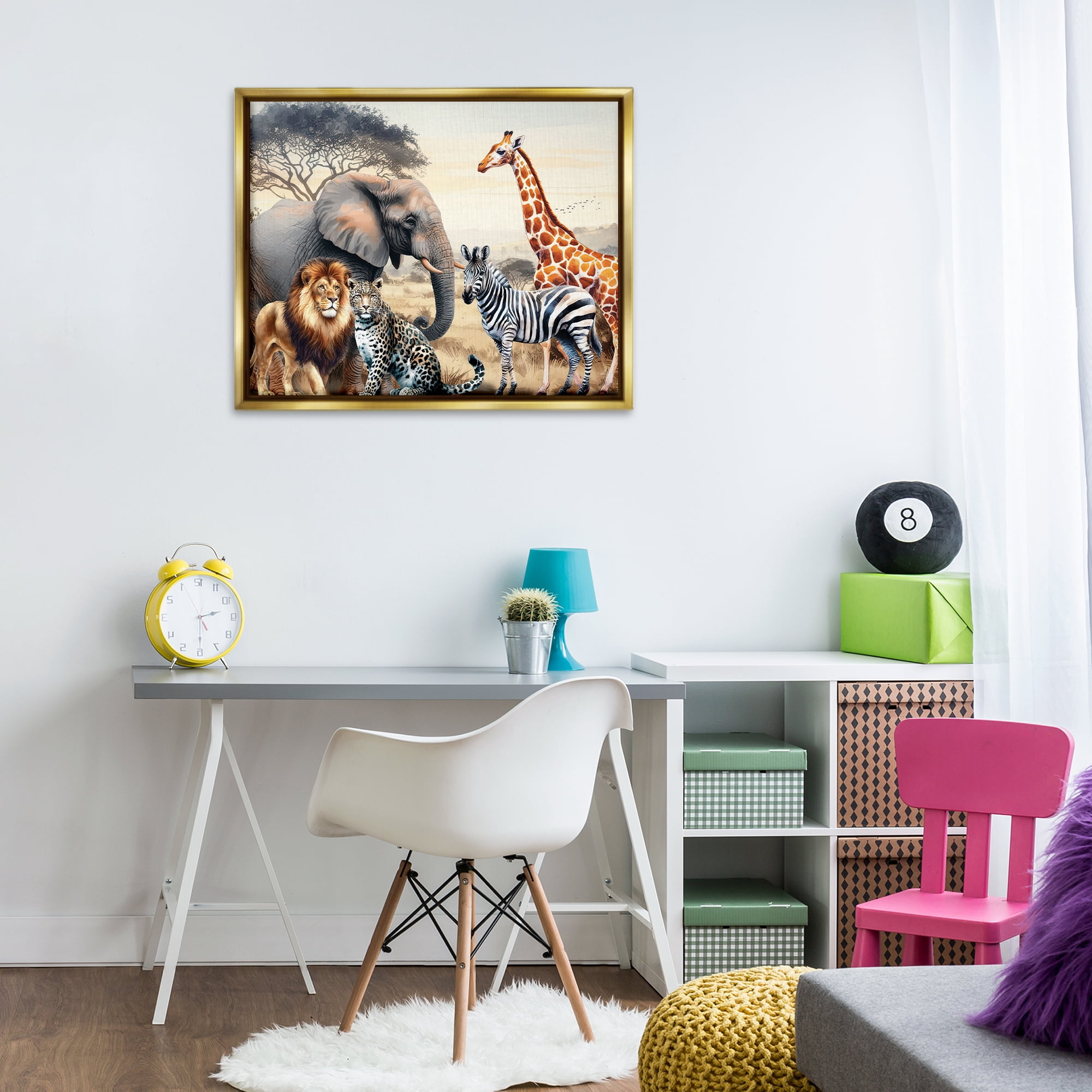 Stupell Industries Grouped Jungle Animals Animals Painting Gold Floater Framed Canvas Art Print Wall Art, 31 x 25
