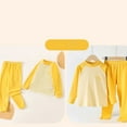 thumbnail image 4 of MHZLDYZ Girls Short Sets Size 10-12 Boys Girls Fall Winter Pajamas Set Toddler Casual Solid Color Blocking Shoulder Long Sleeve Pajamas Tops + Pajama Pants Thermal Underwear Set (Yellow,150), 4 of 5