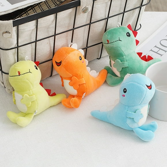 shenmeida 4Pcs 12cm Plush Mini Dinosaur Assortment Keychain Toy, Soft Dino Stuffed Animal Set Gifts for Kids Toddler Party Favors