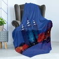 thumbnail image 4 of Scenery Soft Flannel Fleece Throw Blanket, City Building Castle Landmark Landscape in Winter with Christmas Celebration, Cozy Plush for Indoor and Outdoor Use, 50" x 60", White and Blue, by Ambesonne, 4 of 5