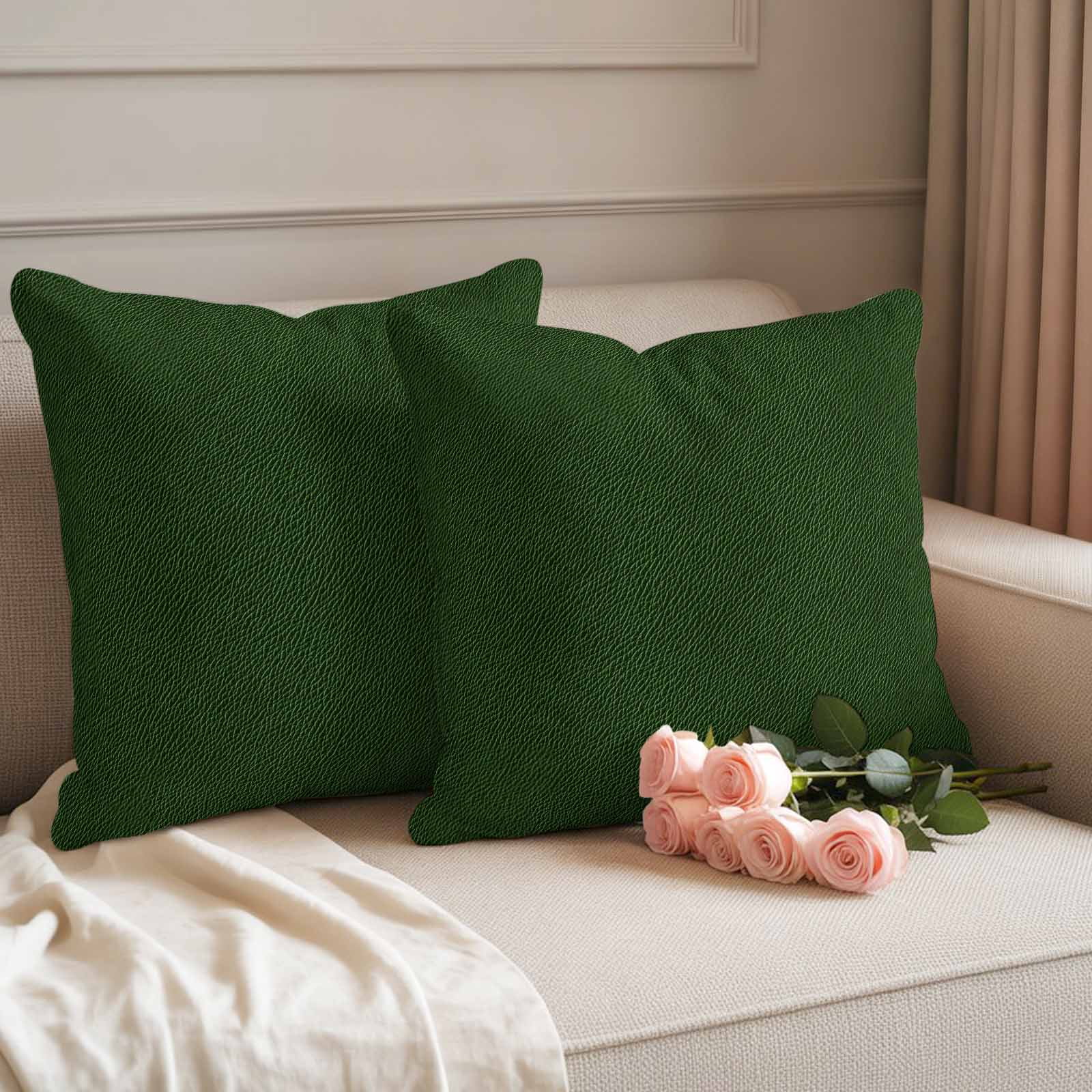Solid Dark Green Outdoor Waterproof Pillow Covers, Retro Minimalism Abstract Denim Texture Decorative Square Throw Pillowcase Sofa Cushion Sham for Patio/Couch/Chair, 18"x18" 2 Pack