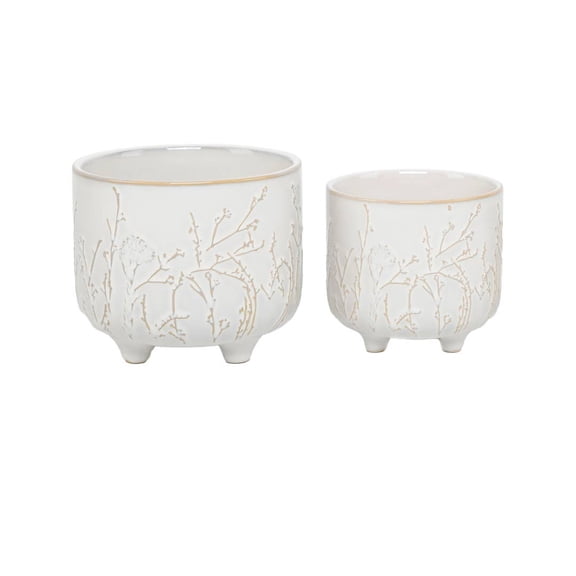 Set of 2, 6" &4.75" Dandelion Footed Ceramic Pots