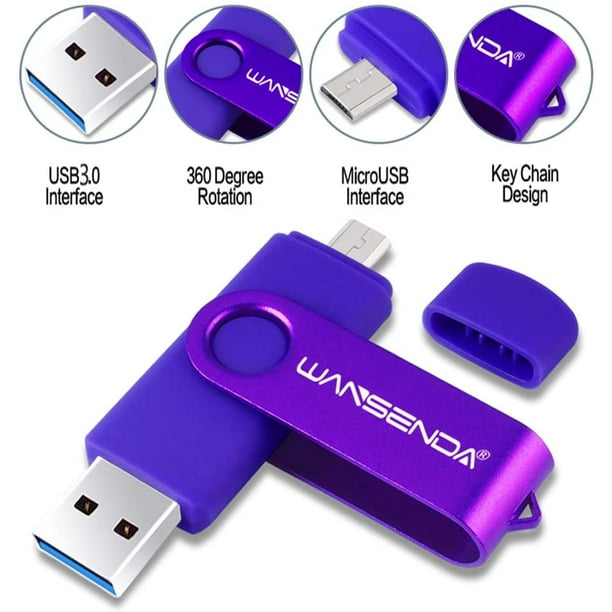 256GB OTG Lecteur Flash USB 2 en 1 Micro USB Photo Stick USB Haute Vitesse 3.0 Stockage Téléphone USB pour Appareils Android / Pc / Tablette / Mac (Violet)