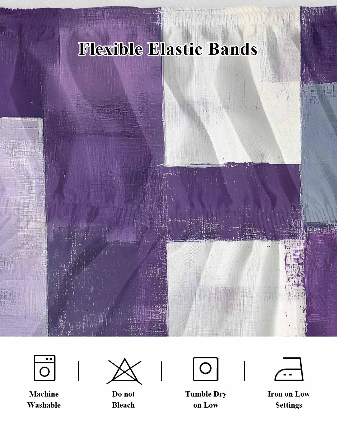 Abstract Purple Bed Skirt King Size 18" Drop Gray Gradient Graffiti Color Block Modern Art Ruffled Wrap Around Bed Skirts Adjustable Elastic Bedskirt Dust Ruffle for King Size Bed