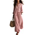 thumbnail image 2 of Women's Button down Shirt Wide Leg Pants Loose Set 2026 Elastic Waist Wide Leg Pants Breathable Casual Outfit with Pocket, S, 2 of 4