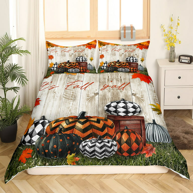  Full 3 Pieces Duvet Cover Sets Farm Pumpkin Bedding
