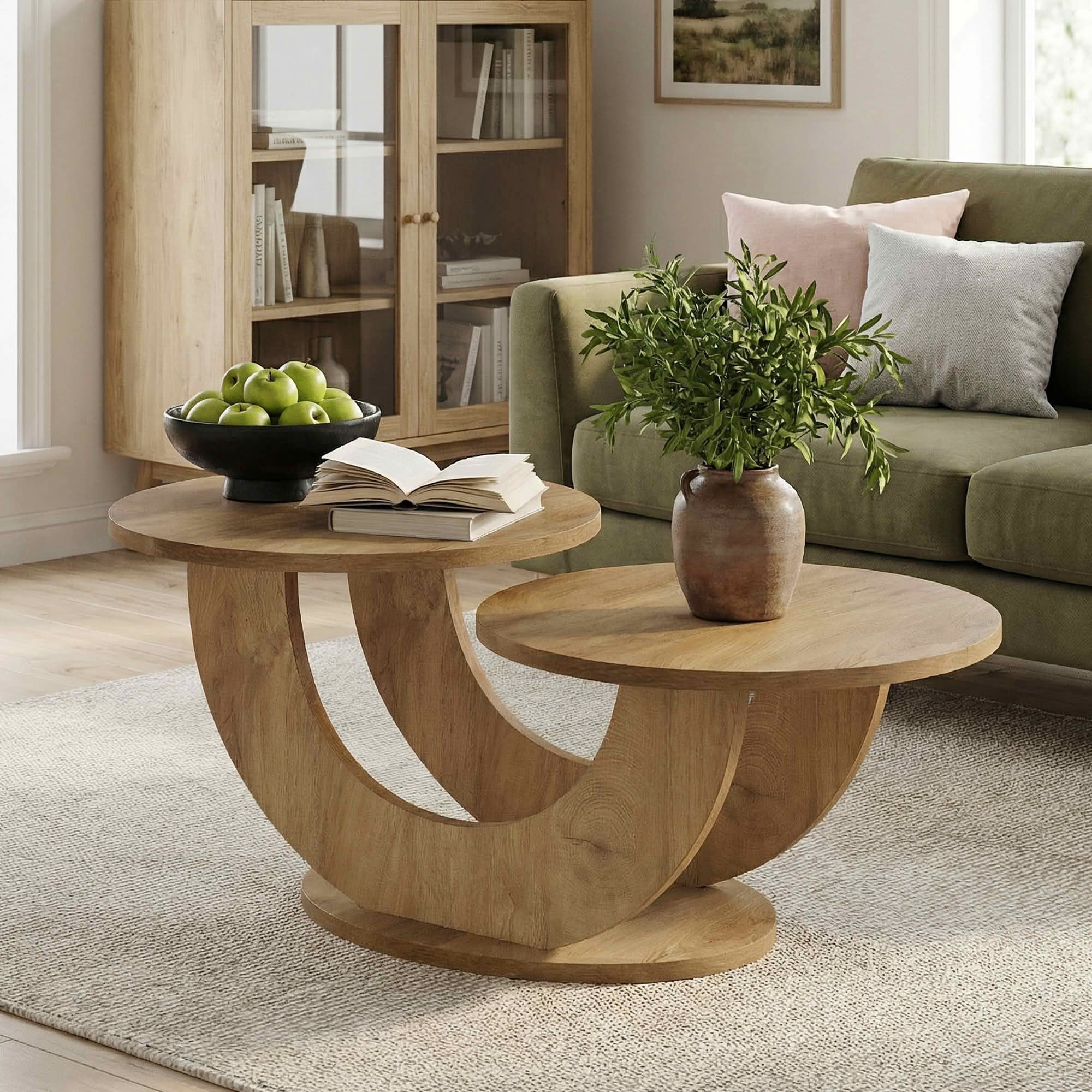 MAYEETY 45 Inch 2-Tier Coffee Table U-Shaped Frame Living Room Table