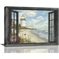 thumbnail image 1 of Lighthouse Nautical Wall Art Coastal Beach Pictures Canvas Prints Ocean Seaside Painting Framed Window Seascape Artwork Gifts Office Home Decor for Bathroom Dining Living Room 16"x12", 1 of 6