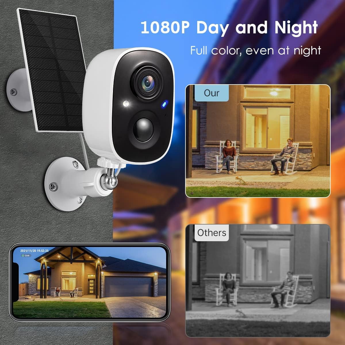 Solar Security Cameras Wireless Outdoor with Solar Panel, Battery Powered 1080p WiFi Night Vision Motion Detect 2-Way Talk IP65 Alarm Cloud/SD Storage
