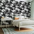 thumbnail image 2 of Peel and Stick Wallpaper Canvas Contact Paper Dark Moody Gothic Black White Cat Floral Dark Academia Flower Cats Self Adhesive and Removable 23.6in x 118in, 2 of 8