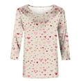 thumbnail image 4 of Sevevn Women's Fashion Three Quarter Sleeve Retro Round Neck Valentine's Day Printed Loose Tops Blouse Khaki XXXXXL Summer, 4 of 4