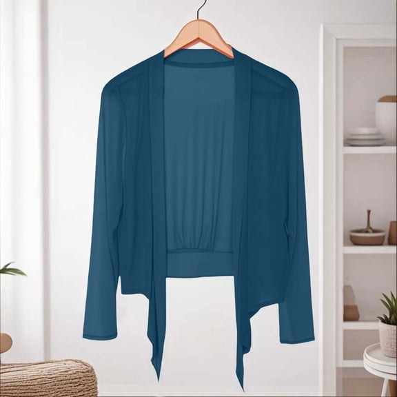 Xdegoge Swimsuit Cover Ups for Women Open Front Cropped Cardigan Sheer Chiffon Long Sleeve Bolero Shrug Lightweight Beachwear Tops