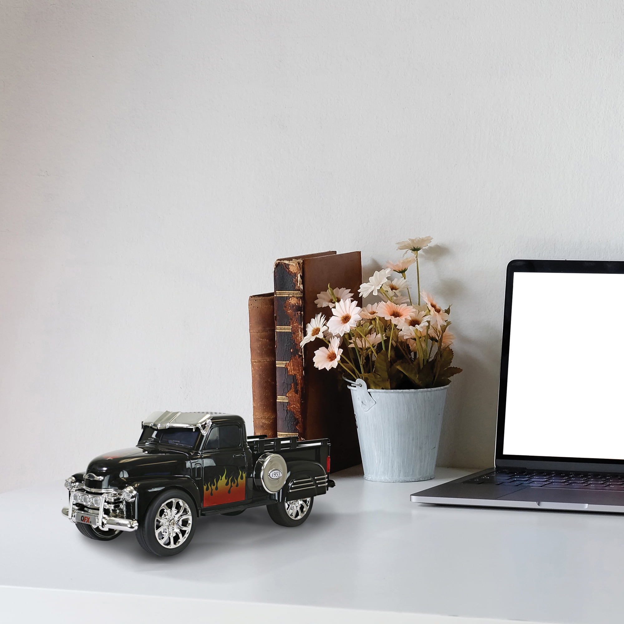QFX BT-1953 RETRO TRUCK DUAL 2” BLUETOOTH SPEAKER WITH BASS RADIATOR AND ON-THE-GO LED LIGHTS (Black)