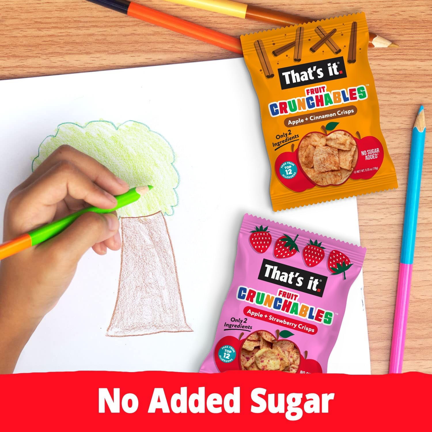 That’s it. Fruit Crunchables MFF30 Apple + Cinnamon Crisps, 100% Plant-Based Fruit Snacks for Kids, Non-GMO, Gluten-Free, No Added Sugar, Allergen-Free, Healthy Lunchbox Snack for Kids & Adults