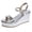 Silver, variant on Wedge Sandals for Women Ankle Strap Platform Heels Open Toe Glitter Leather Retro Pattern Solid Dress Shoes Silver Size 6