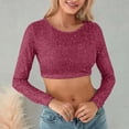 thumbnail image 2 of Lingerie for Women's Sequins Solid Round Slim Midriff Long Sleeved Top for Hot Pink XL, 2 of 7