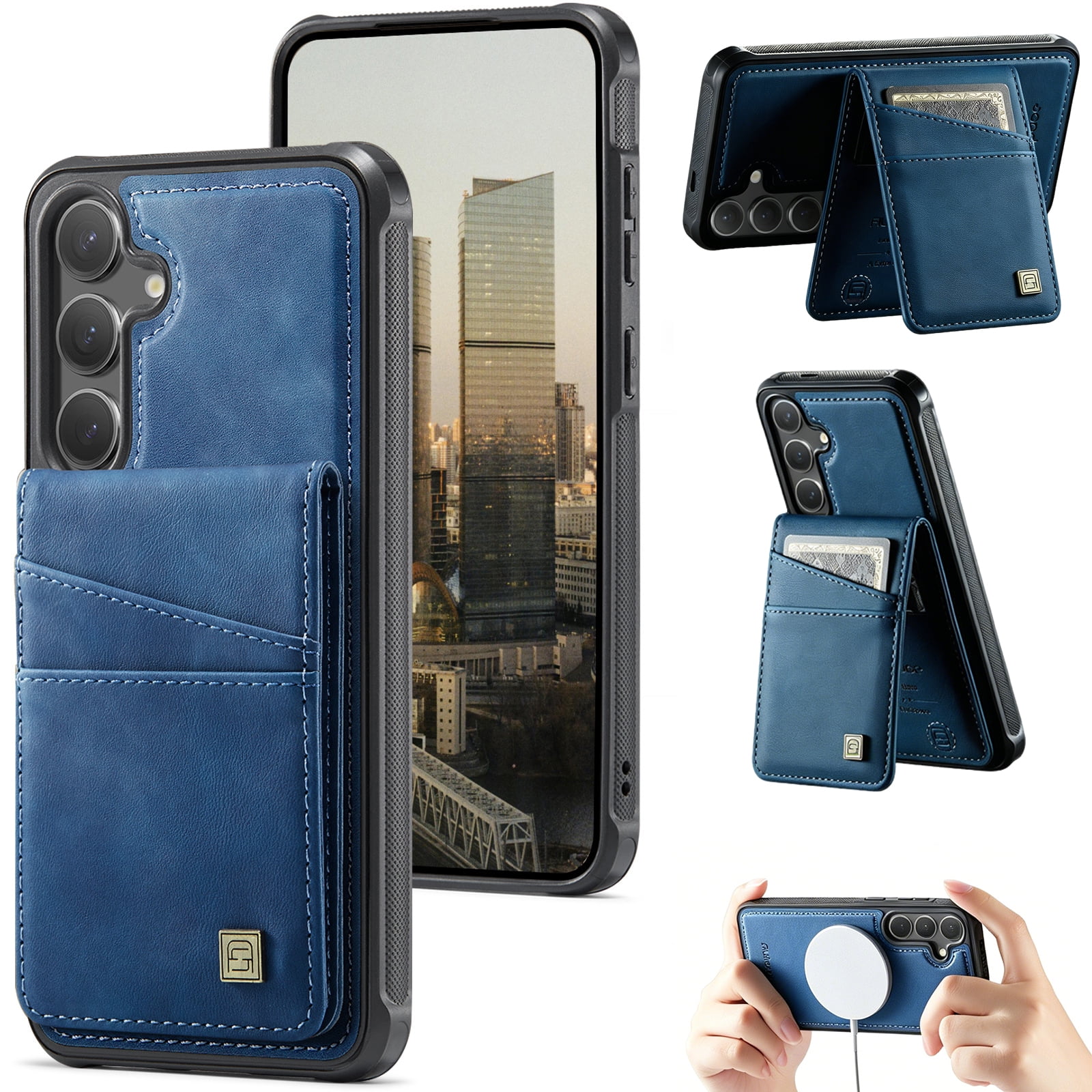 For Samsung Galaxy S24 Case with Wallet Rugged RFID Blocking PU Leather Cover with Detachable 2 in 1 Magnetic Card Slots Kickstand Back Flip Case Heavy Duty Drop Protection Blue