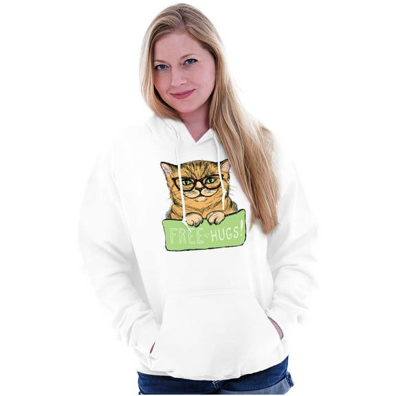 Cat with Classes Cute Kitty Free Hugs Women Plus Size Graphic Pullover Hoodie Brisco Brands 2X
