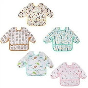 Baby Bibs For Boy Or Girl,Long Sleeve Bib,Waterproof Toddler Bibs,0-24 Months Neutral Baby Smock For Eating,Reusable Infant Baby Bibs For Feeding Teething Or Weaning 5 Pcs
