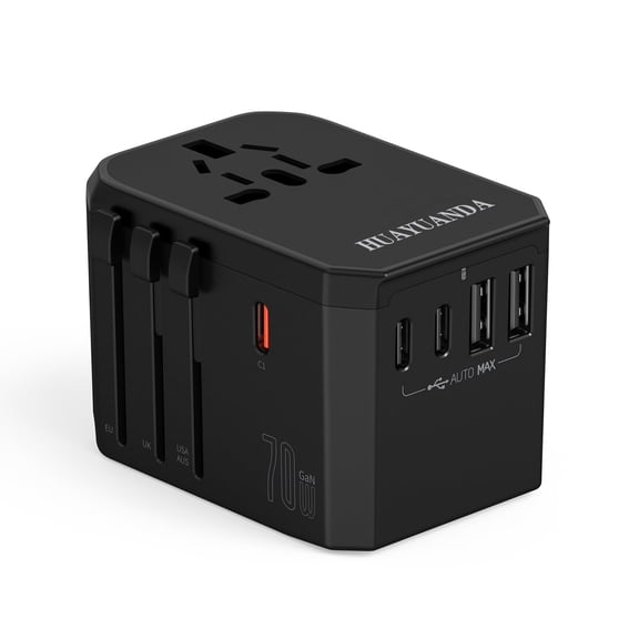 World International Travel Plug Adapter, Universal Travel Adapter Powerful 70W with Pd, QC 3.0 Dual USB-C Power, 3 USB Ports, All-in-one Worldwide Essentials Wall Charger for 200 Countries