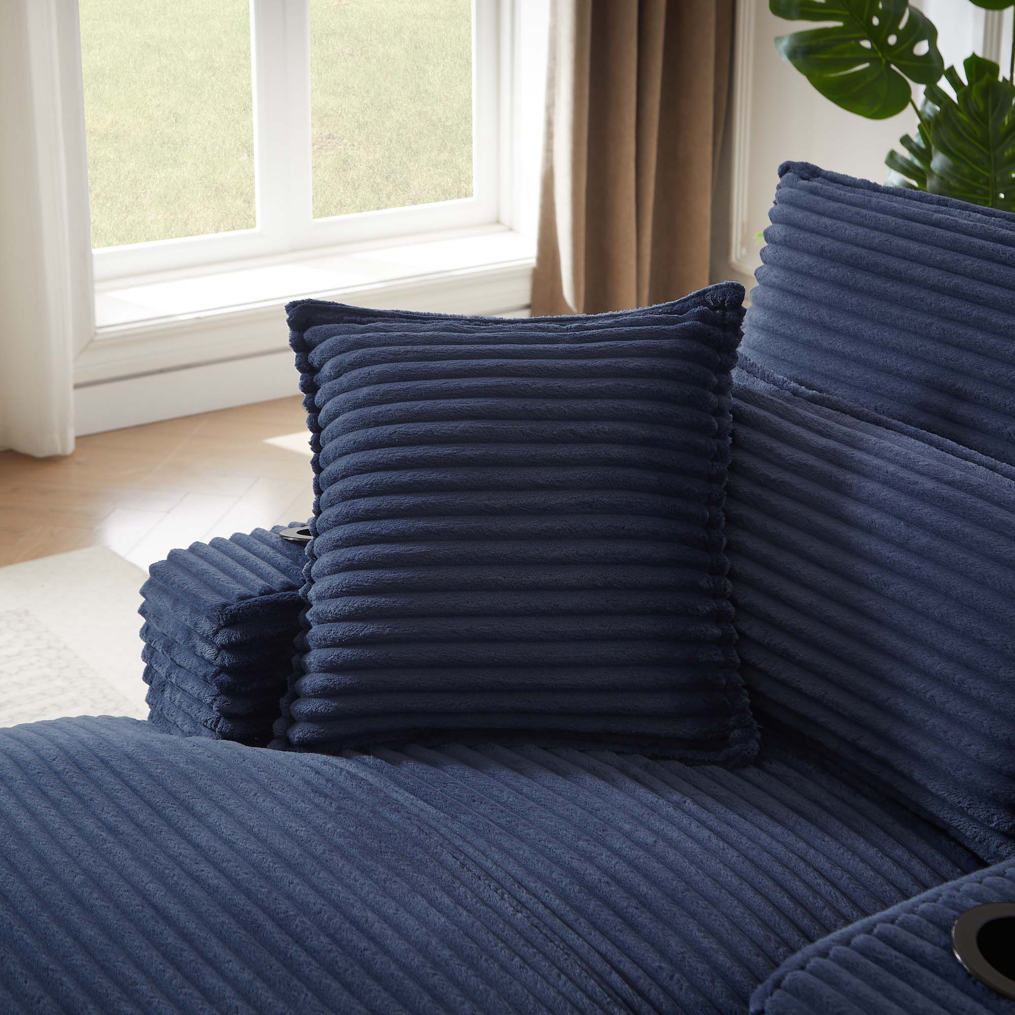 Miniyam 68" x 47" Chaises Indoor with Cup Holders & Side Pockets, Blue Compression Sofa Lounge, No Installation Required