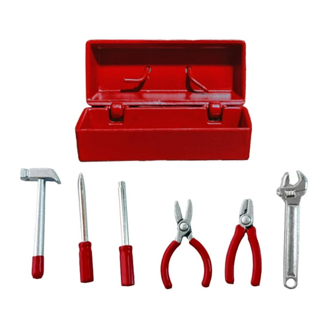 Caja de herramientas de reparación en miniatura, muebles en miniatura, accesorios de casa de muñecas simulados, juguetes de simulación, mini estuche Estuche rojo