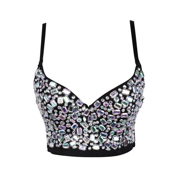 Sujetador push-up Yuyangstore corsé de diamantes de imitación 38C Negro
