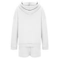 thumbnail image 4 of Women Solid Color 2 Piece Outfits Hoodie Short Set Oversized Sweatshirt Shorts Sweatsuit Pullover Fashion Casual Shorts Set,White Women'S Blended Shorts M, 4 of 5