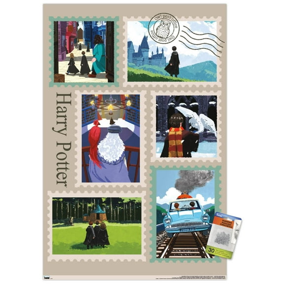 The Wizarding World: Harry Potter - Stamps Collage Wall Poster with Pushpins, 22.375" x 34"