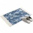 thumbnail image 2 of Bathroom Rug 2'x 3', Navy Blue Coastal Woven Cotton Washable Rug with Tassels, Summer Beach Ocean Coral Starfish Non Slip Front Door Mat for Entrance, Doorway, Hallway, Laundry Room, 2 of 9