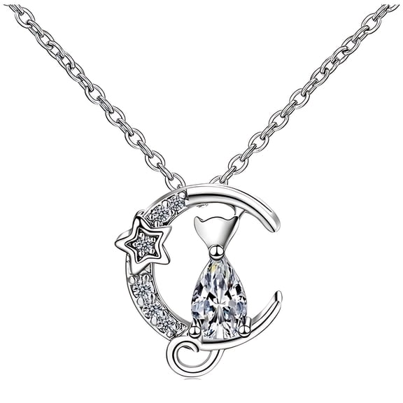 Cat on Moon Necklace for Women Kitten Pendant and Chain Cubic Zirconia Ginger Lyne Collection