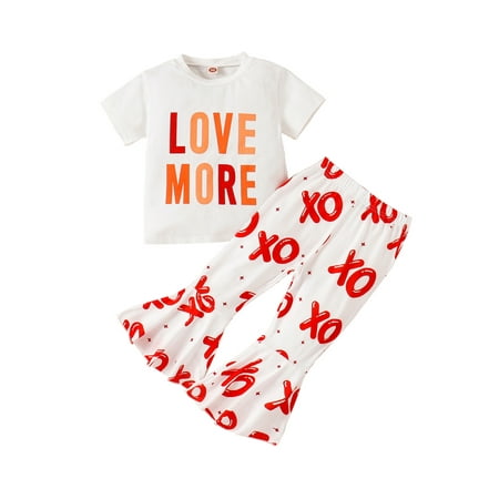 

JYYYBF 1-6Y Valentine s Day Outfits for Toddler Girls Letters Print Short Sleeve Tops and Heart Flare Pants 2Pcs Clothes Set White 5-6 Years