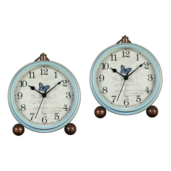 WORGEOUS 2-Pack Vintage Quartz Tabletop Alarm Clock, Decorative Retro Style Clock for Home and Office