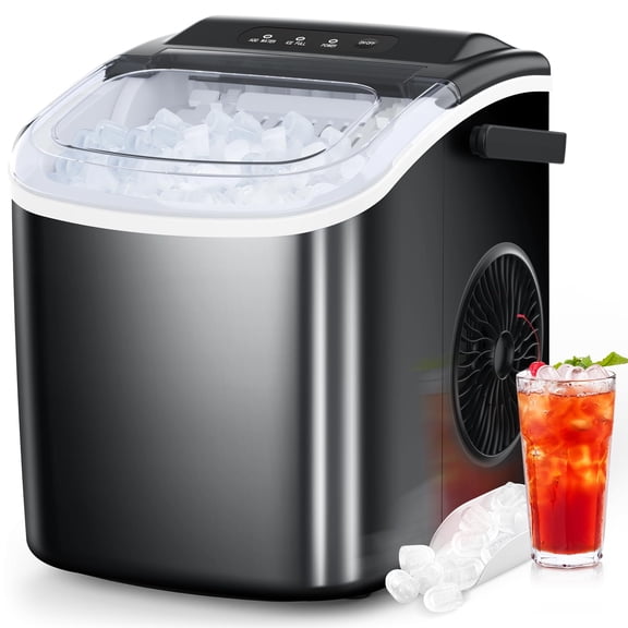 Auseo Countertop Ice Maker Machine 26 lbs/24H, 2 Sizes of Bullet Ice, 9 Bullet-Shaped Ice in 6 Min, Auto-Cleaning, Black