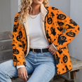 thumbnail image 5 of SCRAWLGOD Fleece Jacket for Women Sherpa Lined Ghost Witch Pumpkin Orange Halloween Fuzzy Shacket Cardigan with Pockets, Casual Fall Winter Clothes, Snap Button, Stand Collar, for Vacation, Small, 5 of 8
