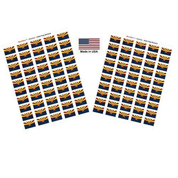Made in USA! 100 Arizona 1.5" x 1" Self Adhesive State Flag Stickers, Two Sheets of 50, 100 Arizona Sticker Flags Total