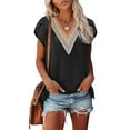 thumbnail image 2 of Liacowi Women's Summer T-Shirts Short Sleeve Lace V Neck Solid Color Loose Fit Tops, 2 of 5