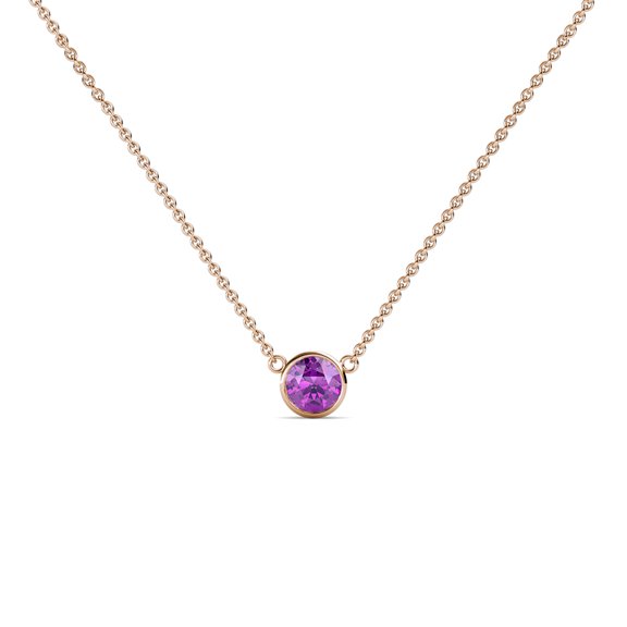TriJewels Round Amethyst (3.00 mm) Bezel Set Solitaire Pendant in 10K Rose Gold