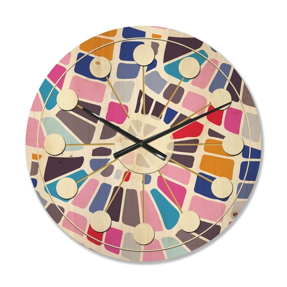 Designart 'Abstract Retro Geometric Pattern Design I' Mid-Century Modern Wood Wall Clock