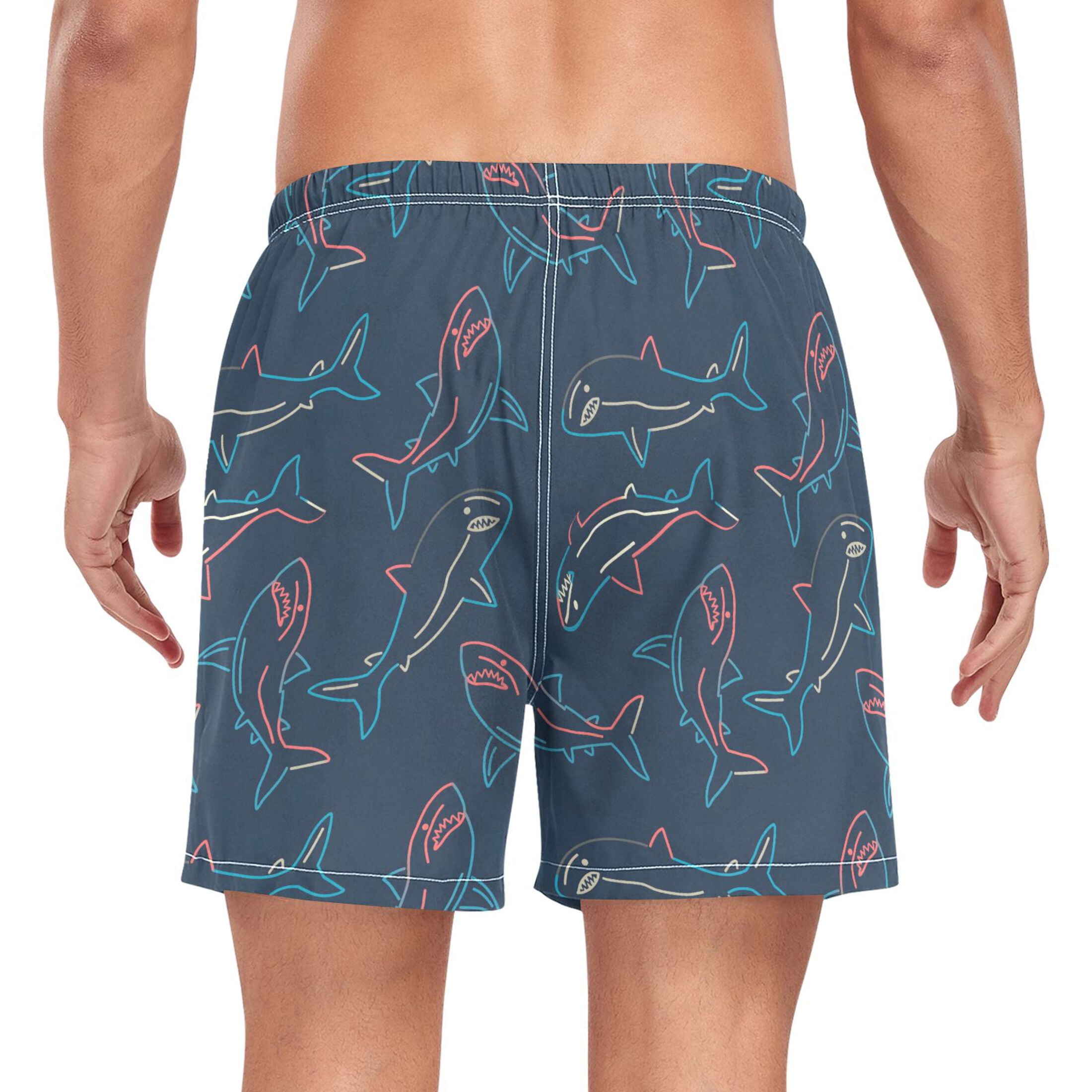 joogoo Men's Sharks-a1 Swim Trunks with Liner Pocket Beach Shorts M